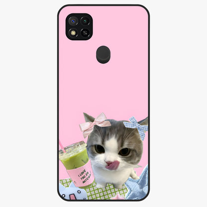 Love Matcha Cat Glass Case showing flat back view with cute cat and matcha themed artwork and glossy glass finish.