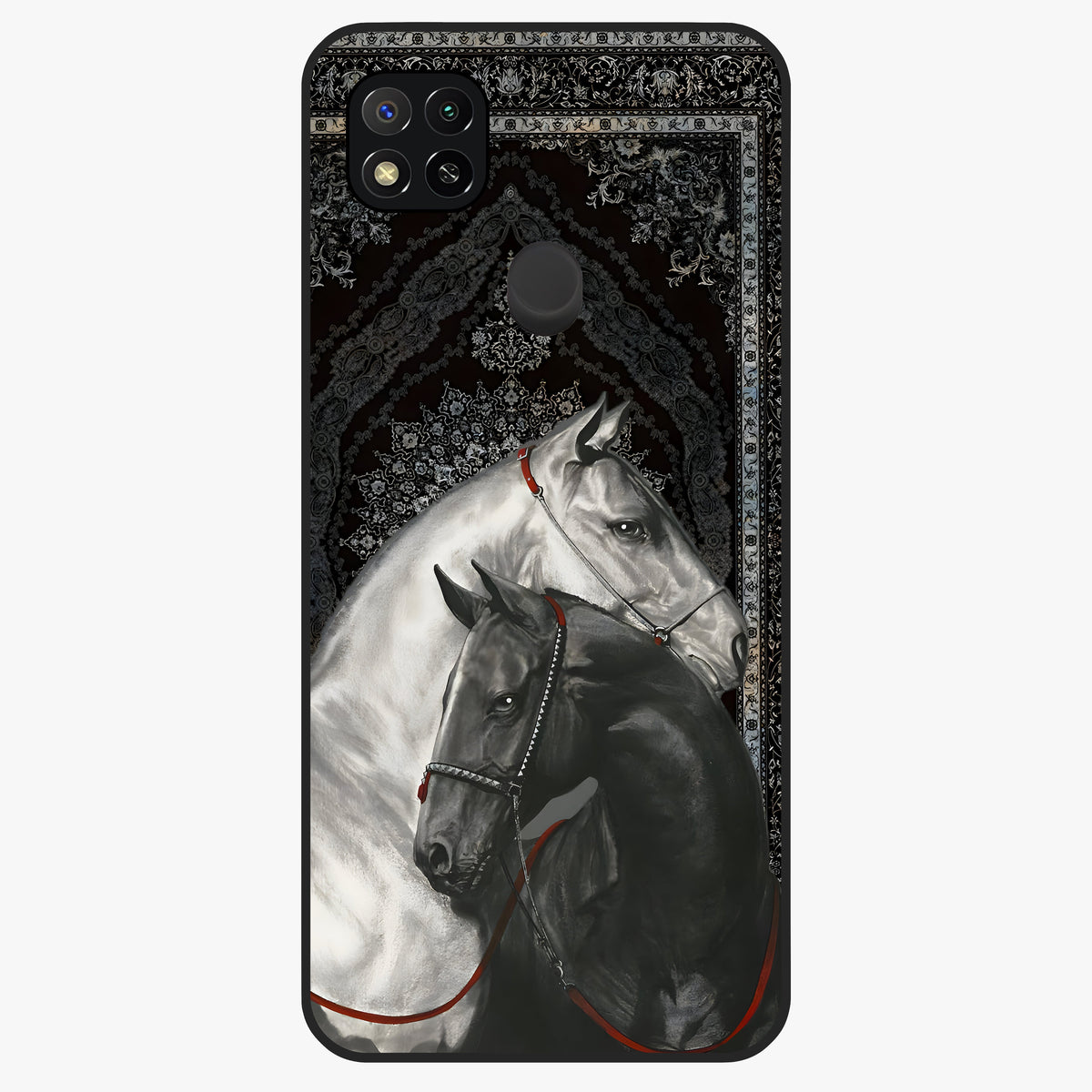 Majestic Ride Legacy Glass Case showing flat back view with powerful automotive inspired artwork and glossy glass finish.