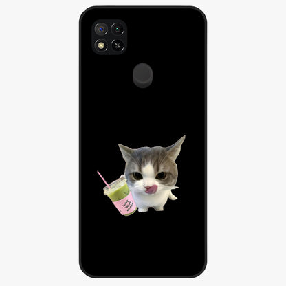 Matcha Cat Style Glass Case showing flat back view with cute matcha themed cat artwork and glossy glass finish.