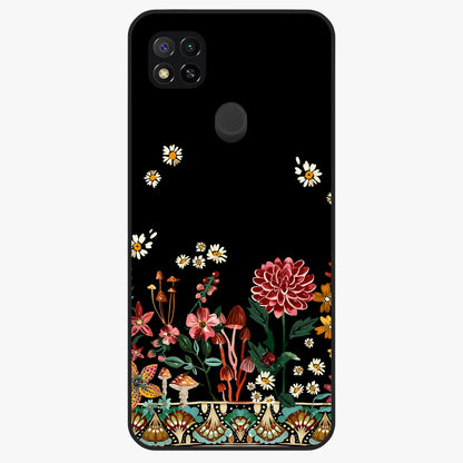 Midnight Bloom Pattern Glass Case showing flat back view with dark floral pattern artwork and glossy glass finish.