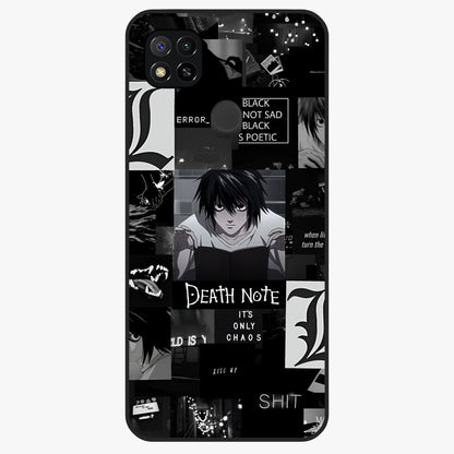 Midnight Chaos Mind Glass Case showing flat back view with abstract dark themed artwork and glossy glass finish.