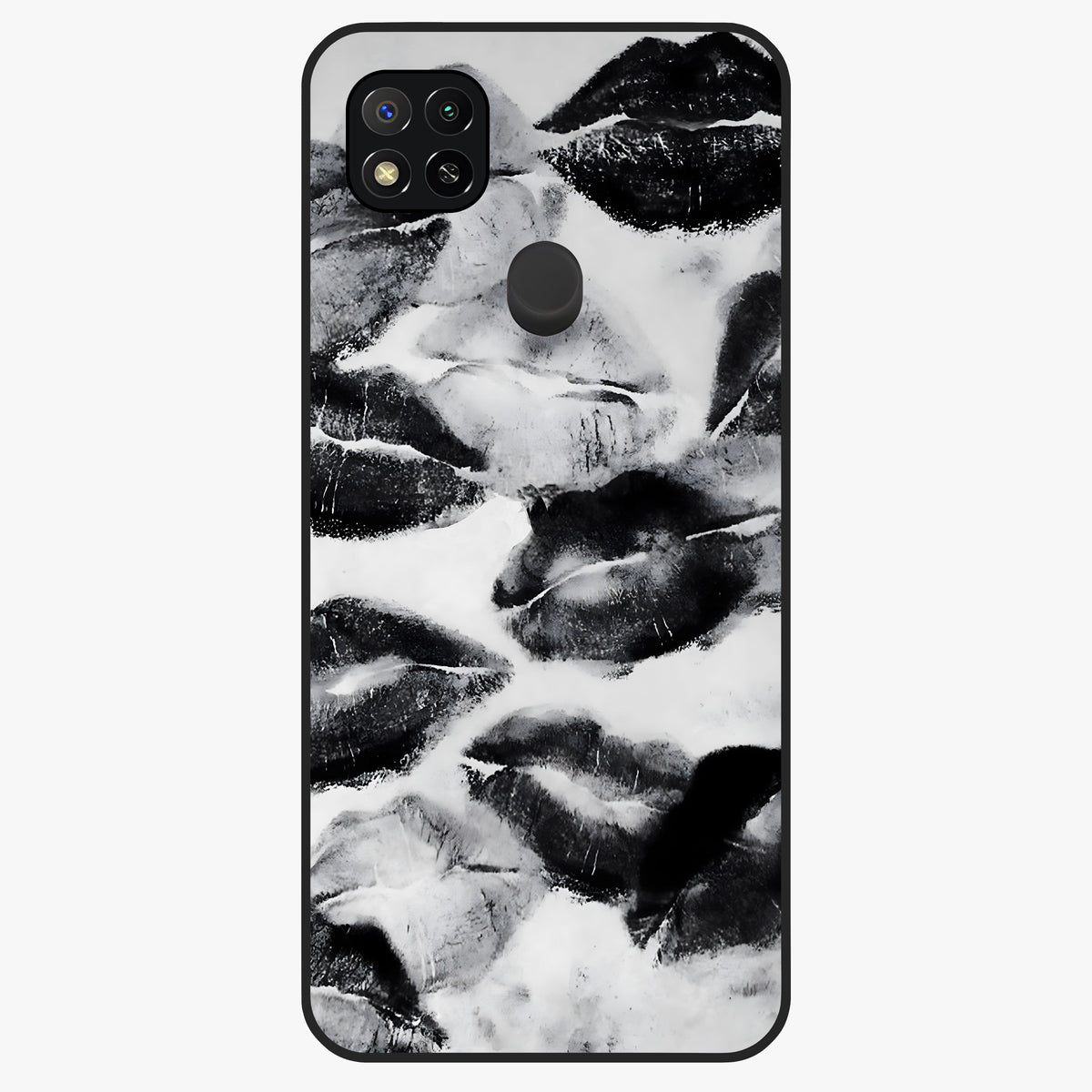 Midnight Kiss Marks Glass Case showing flat back view with lipstick kiss mark artwork and glossy glass finish.
