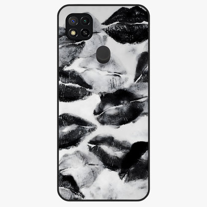 Midnight Kiss Marks Glass Case showing flat back view with lipstick kiss mark artwork and glossy glass finish.