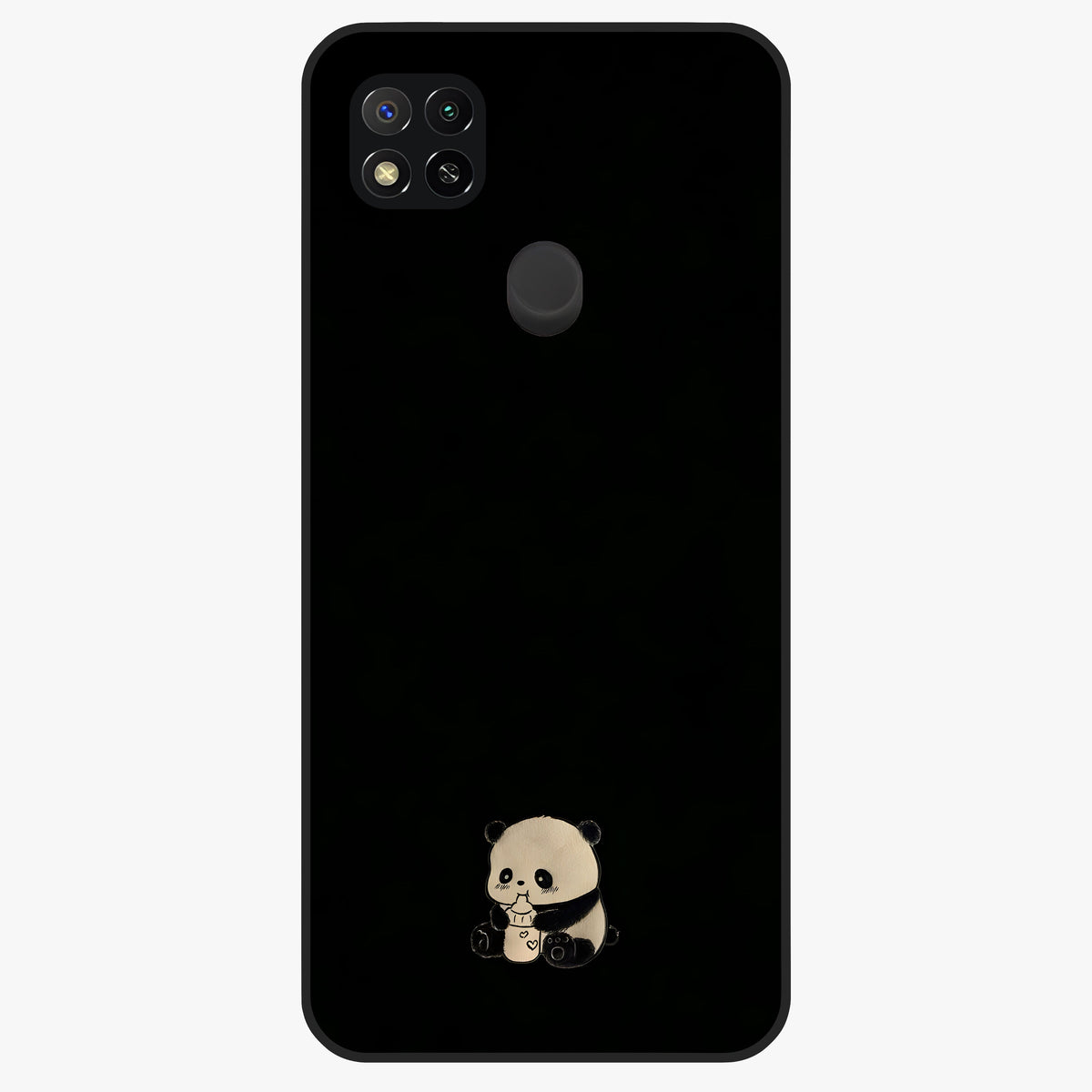 Midnight Panda Love Glass Case showing flat back view with cute panda themed artwork and glossy glass finish.