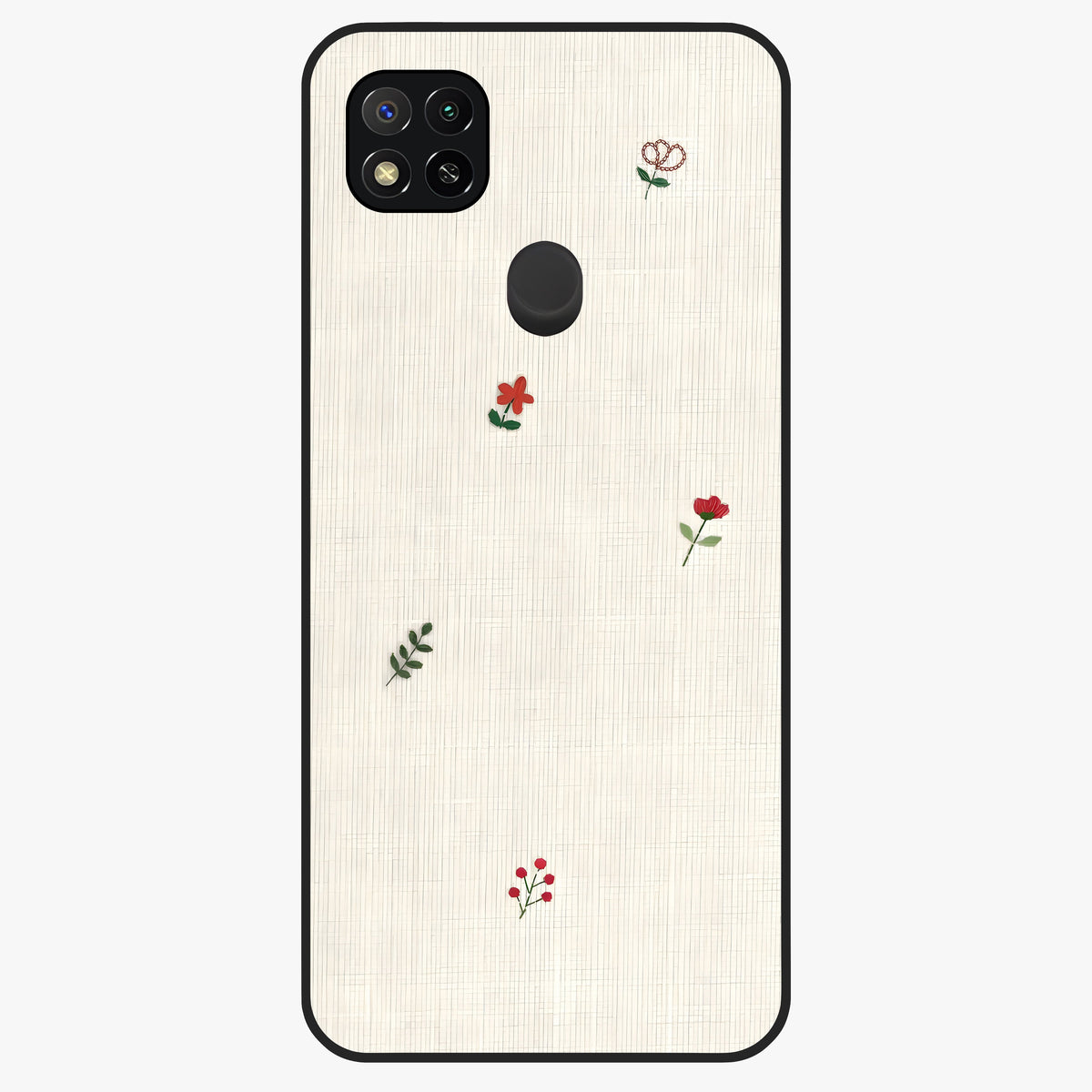 Minimalistic Blue With White Flower Pattern Glass Case showing flat back view with blue background and white flower pattern and glossy glass finish.