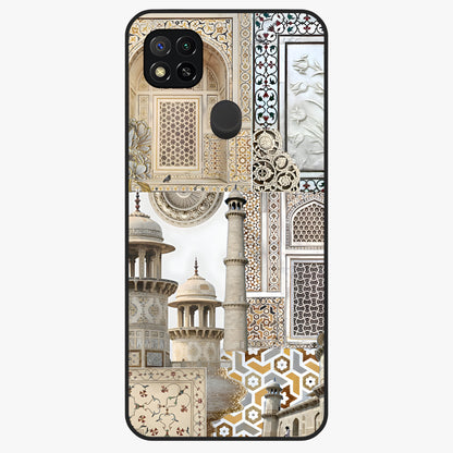 Mughal Marble Legacy Glass Case showing flat back view with intricate Mughal inspired marble pattern and glossy glass finish.