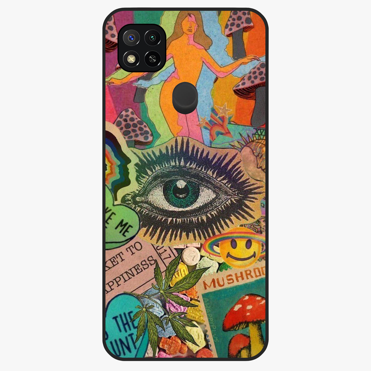 Mystic Eye Wonderland Glass Case showing flat back view with mystical eye themed artwork and glossy glass finish.