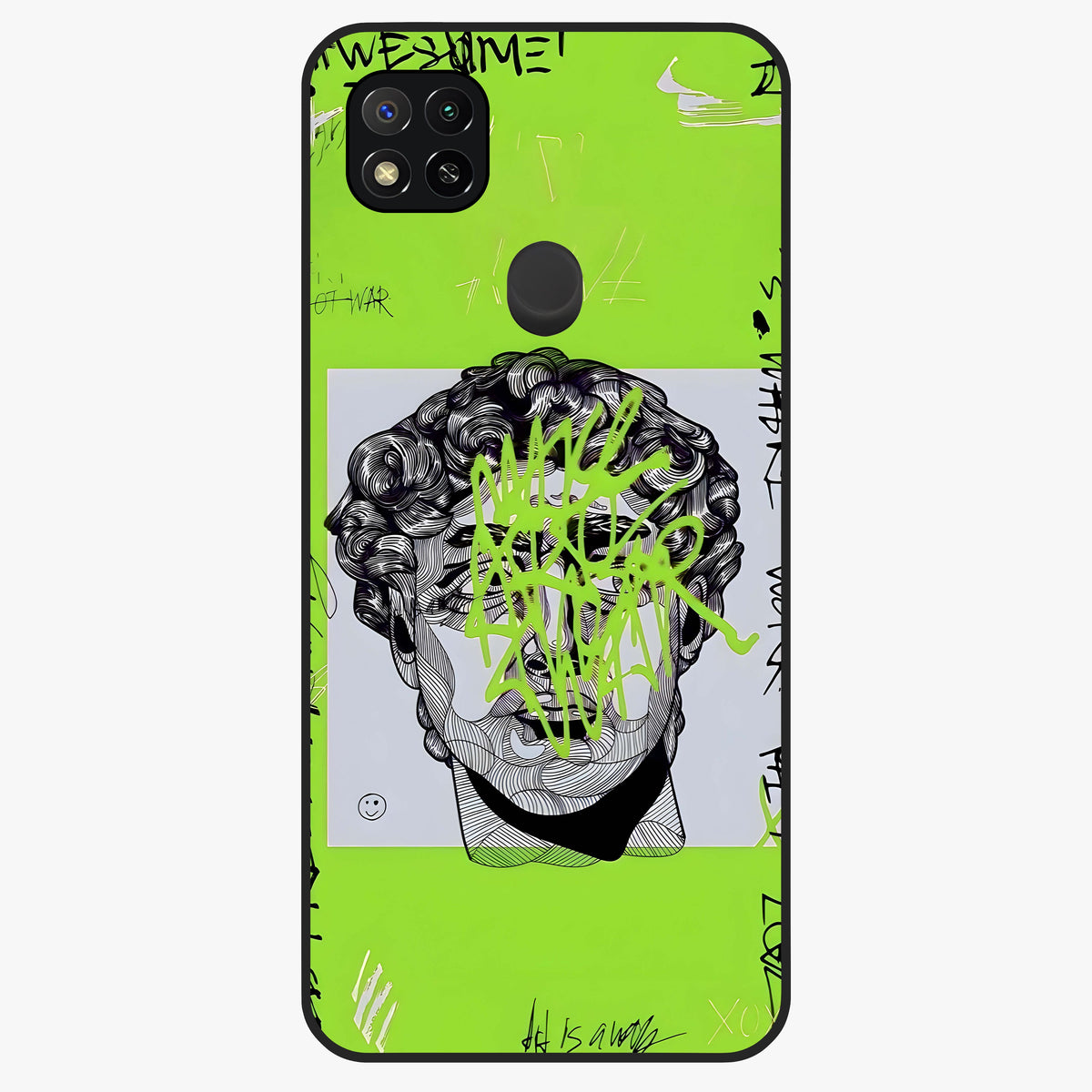 Neo Graffiti Rebellion Glass Case showing flat back view with vibrant graffiti artwork and glossy glass finish.