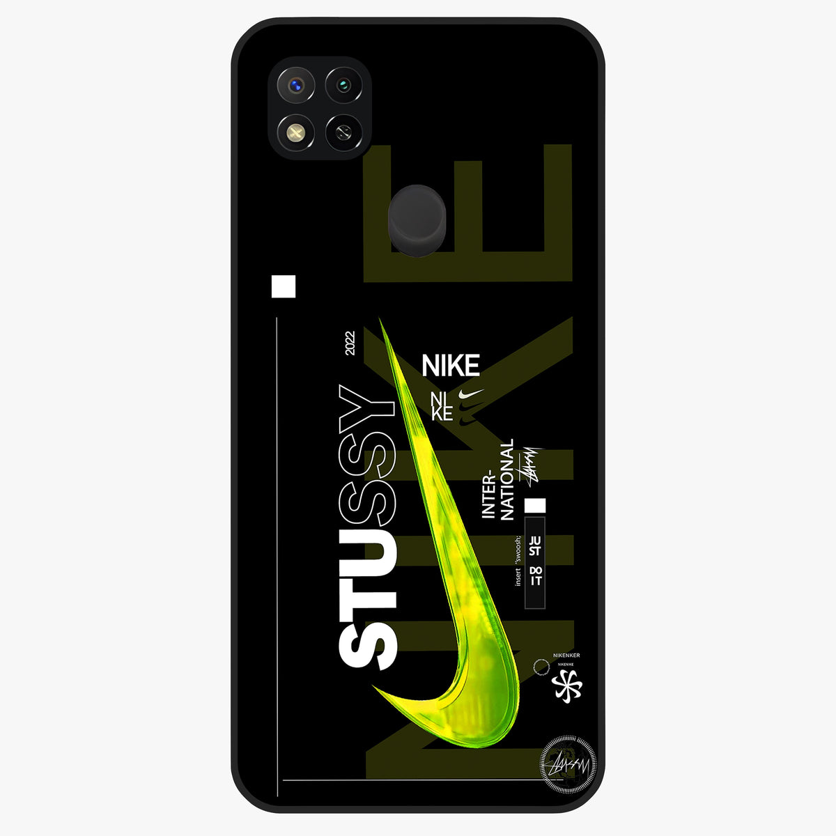 Neon Street Edition Glass Case showing flat back view with neon street style artwork and glossy glass finish.