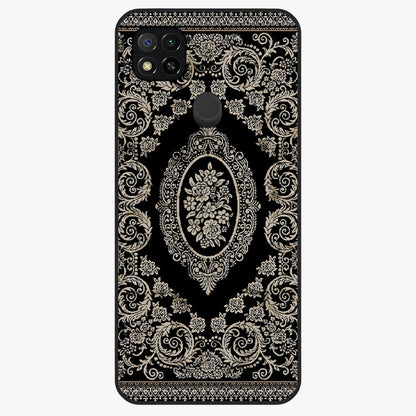 Noir Bloom Elegance Glass Case showing flat back view with elegant dark floral artwork and glossy glass finish.