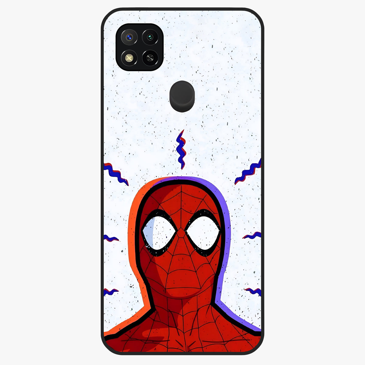 Omg Spiderman Glass Case showing flat back view with bold superhero inspired artwork and glossy glass finish.