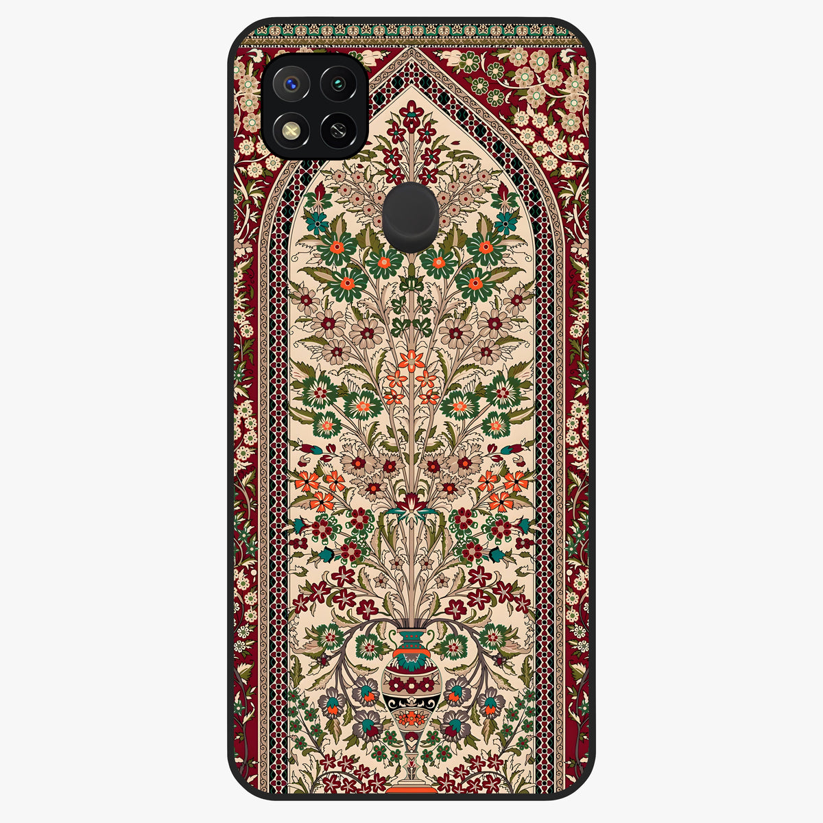 Persian Inspired Glass Case showing flat back view with ornate Persian style pattern artwork and glossy glass finish.