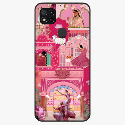 Pink Palace Muse Glass Case showing flat back view with elegant palace inspired artwork and glossy glass finish.