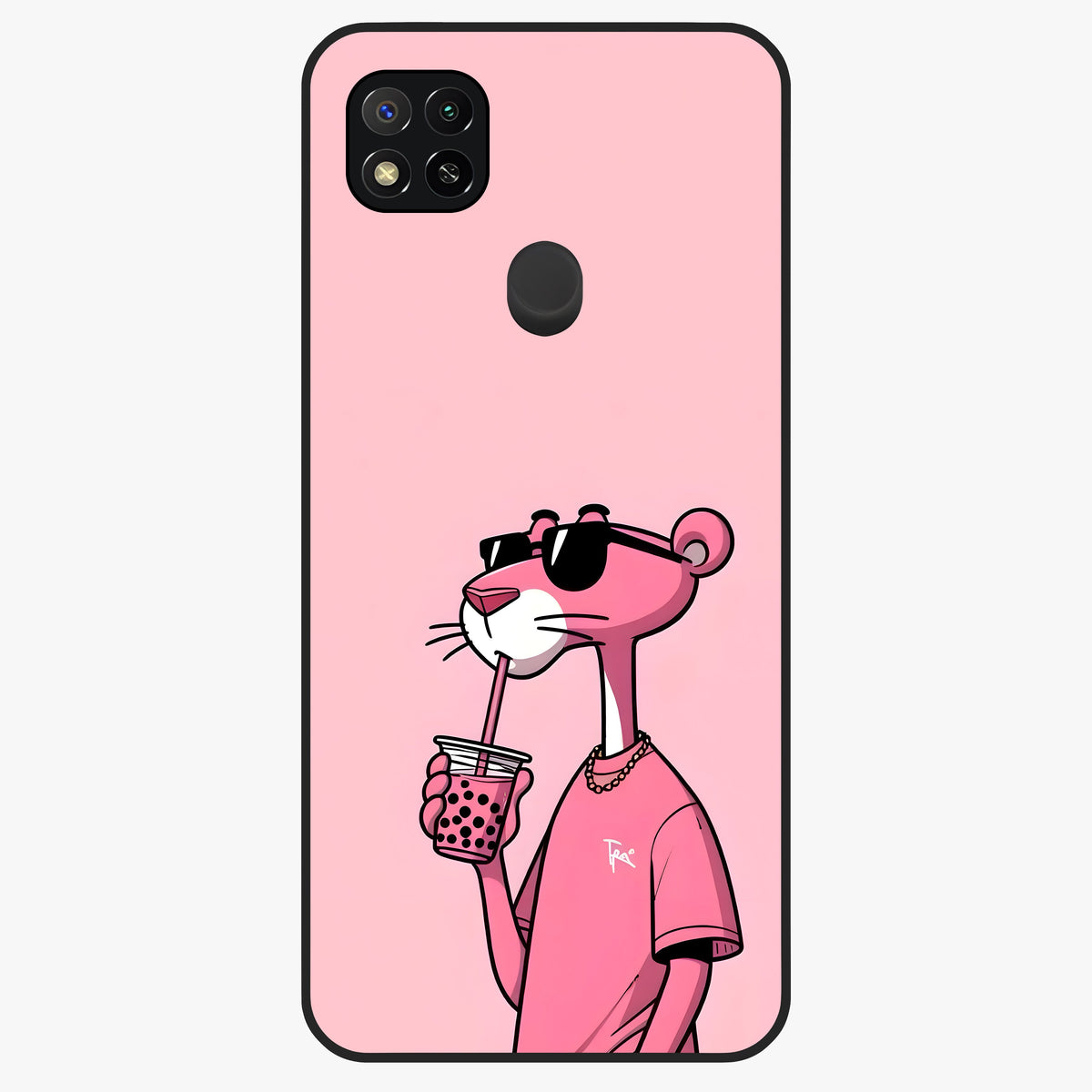 Pink Panther Glass Case showing flat back view with iconic pink panther artwork and glossy glass finish.