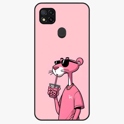 Pink Panther Glass Case showing flat back view with iconic pink panther artwork and glossy glass finish.