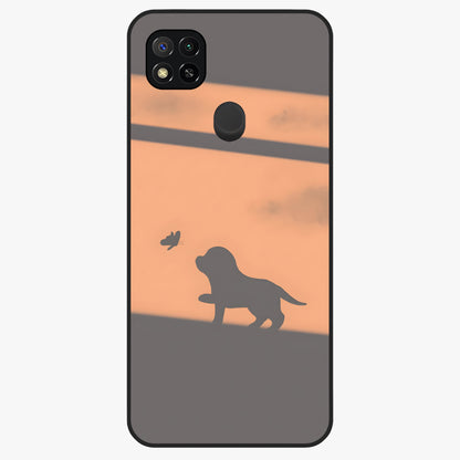 Puppy Shadow Art Glass Case showing flat back view with cute puppy shadow style artwork and glossy glass finish.