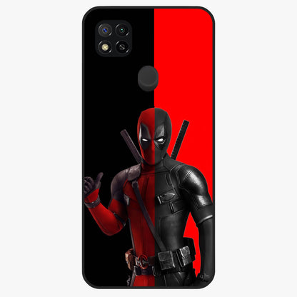 Red & Black Deadpool Theme Glass Case showing flat back view with bold comic inspired artwork and glossy glass finish.