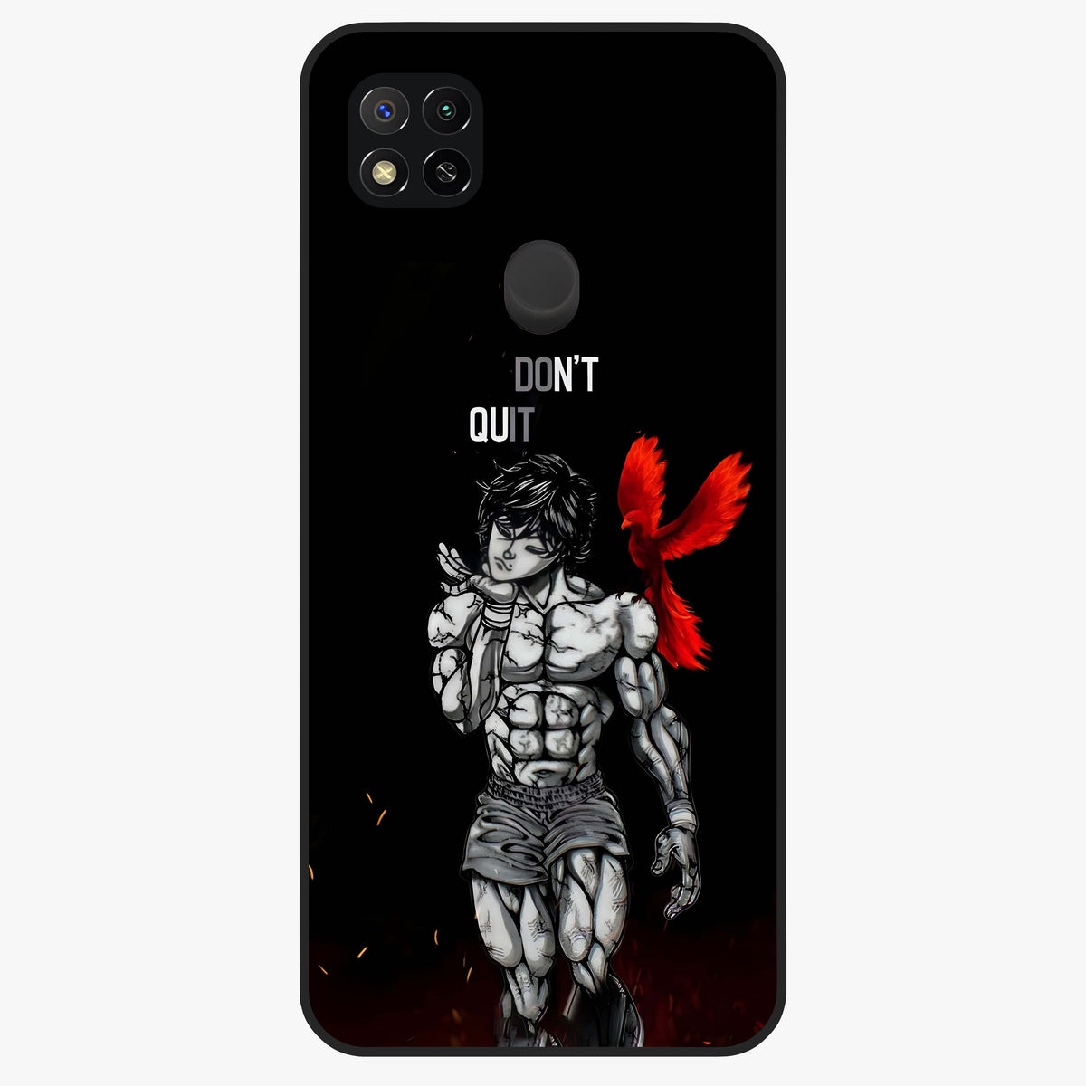 Rise Beyond Limits Glass Case showing flat back view with motivational typography artwork and glossy glass finish.