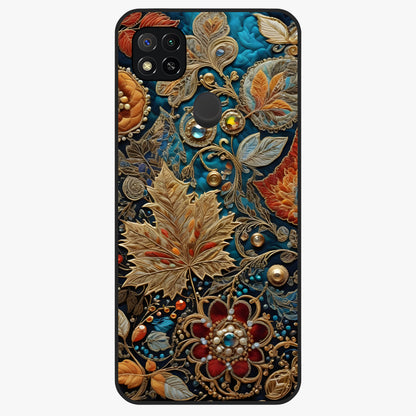 Royal Jewel Garden Glass Case showing flat back view with decorative floral garden artwork and glossy glass finish.