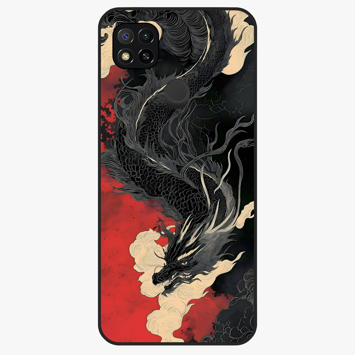 Shadow Dragon Fury Glass Case showing flat back view with fierce dragon artwork and glossy glass finish.