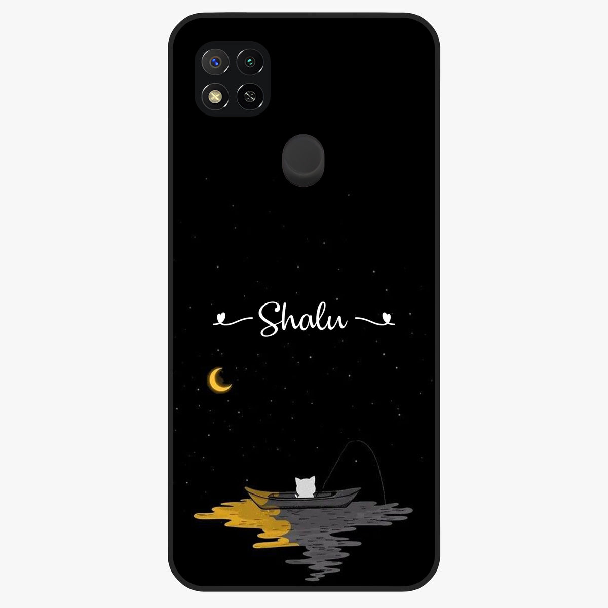 Silent Night Row Glass Case showing flat back view with calm night themed artwork and glossy glass finish.