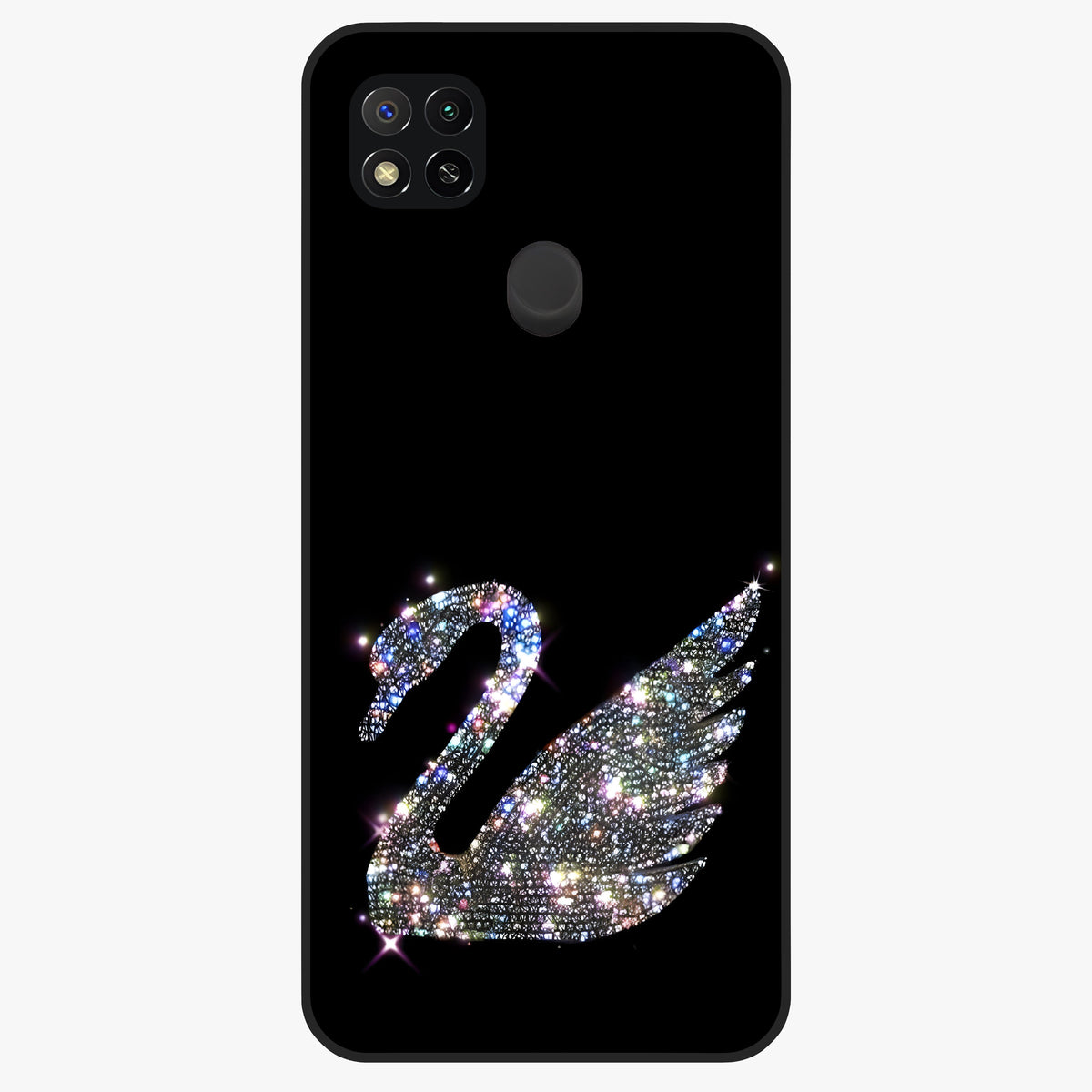 Starlit Swan Grace Glass Case showing flat back view with graceful swan artwork under starry sky and glossy glass finish.