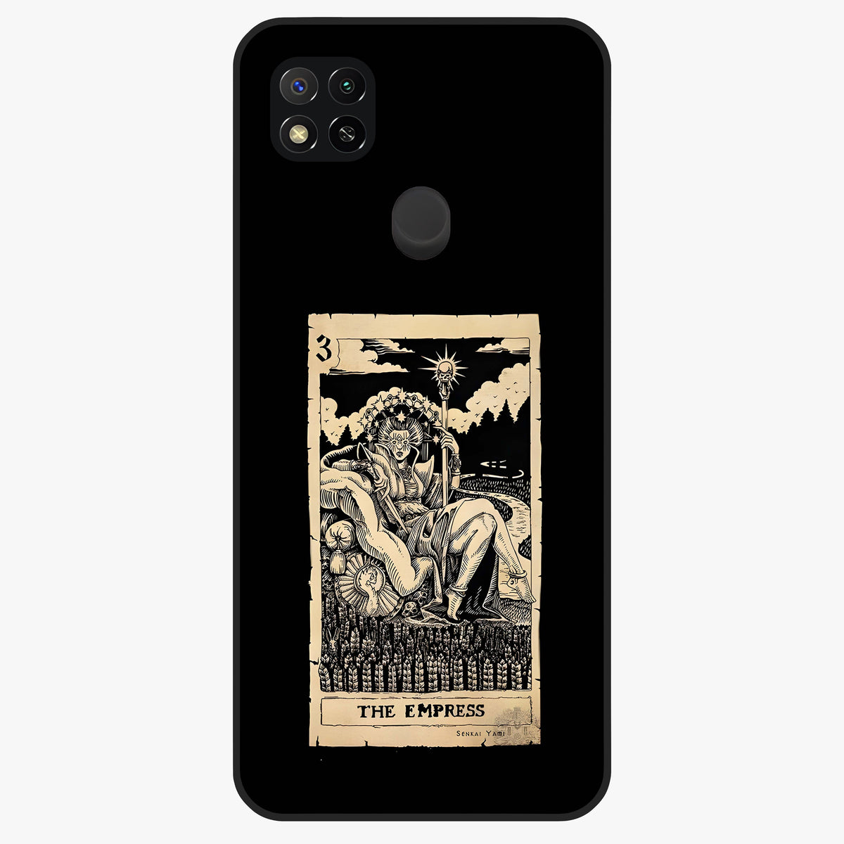 The Empress Glass Case showing flat back view with regal feminine artwork and glossy glass finish.