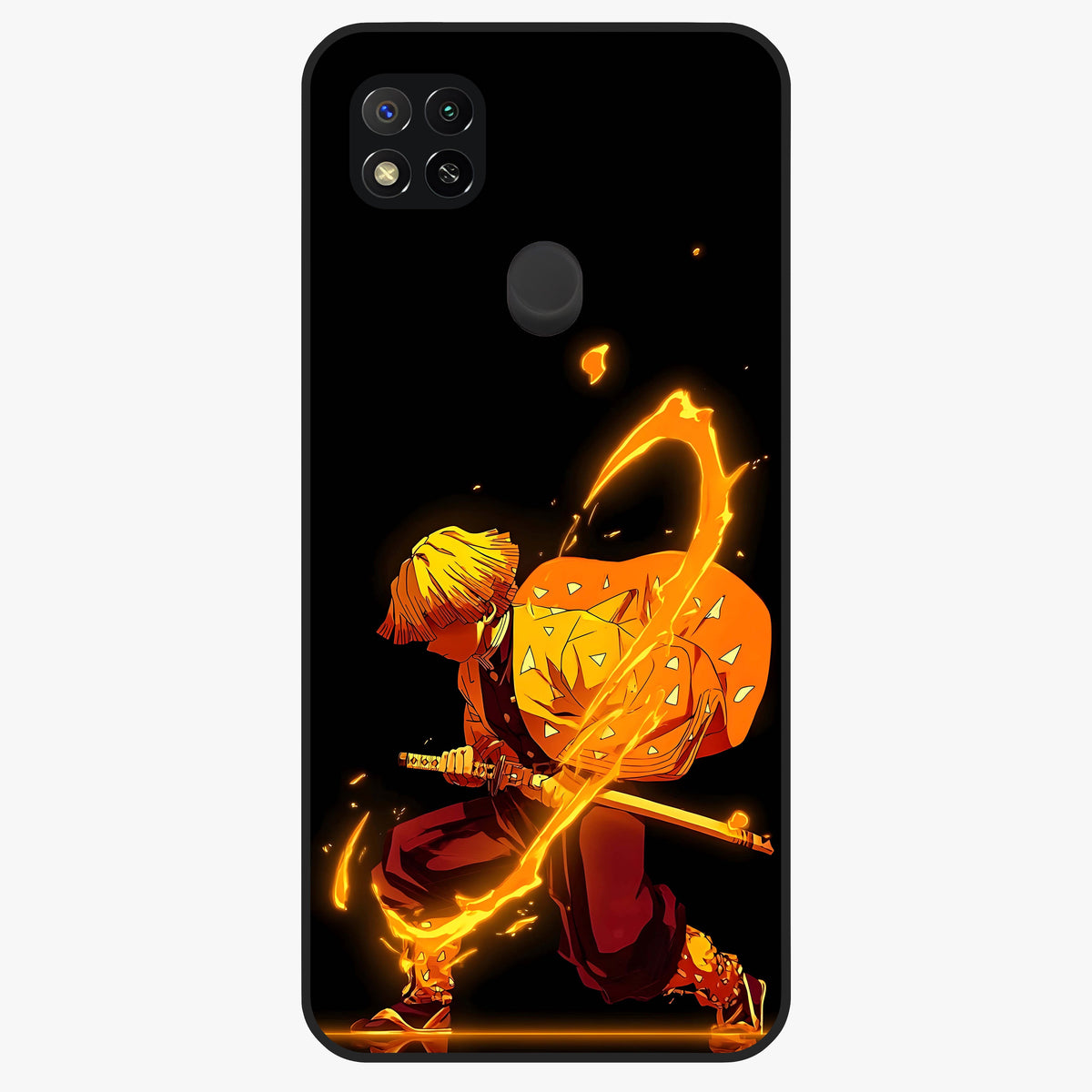 Thunder Flame Execution Glass Case showing flat back view with powerful flame and lightning artwork and glossy glass finish.