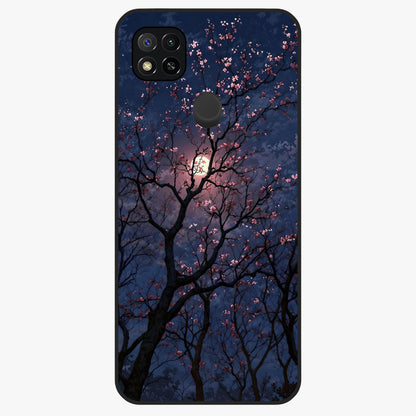 Twilight Sakura Serenade Glass Case showing flat back view with cherry blossom artwork at twilight and glossy glass finish.
