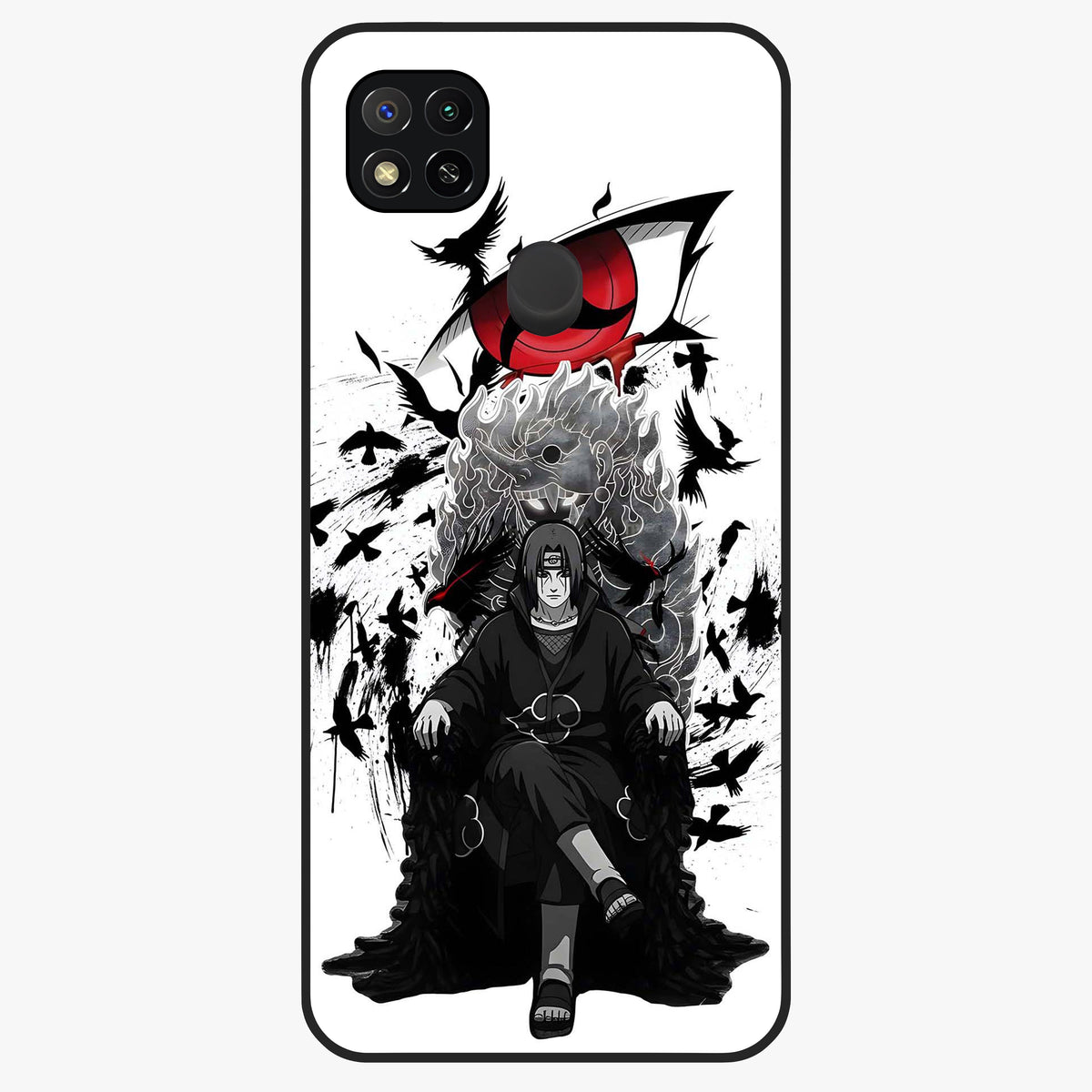 Uchiha Shadow Throne Glass Case showing flat back view with cosmic underwater themed artwork and glossy glass finish.