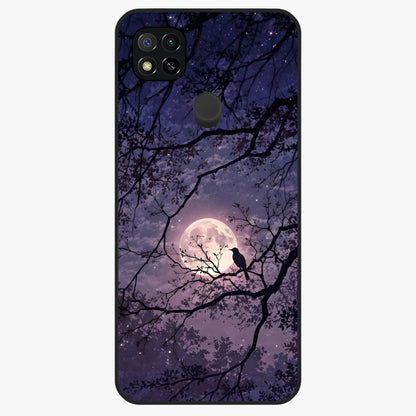 Whispering Moon Silence Glass Case showing flat back view with serene moon themed artwork and glossy glass finish.