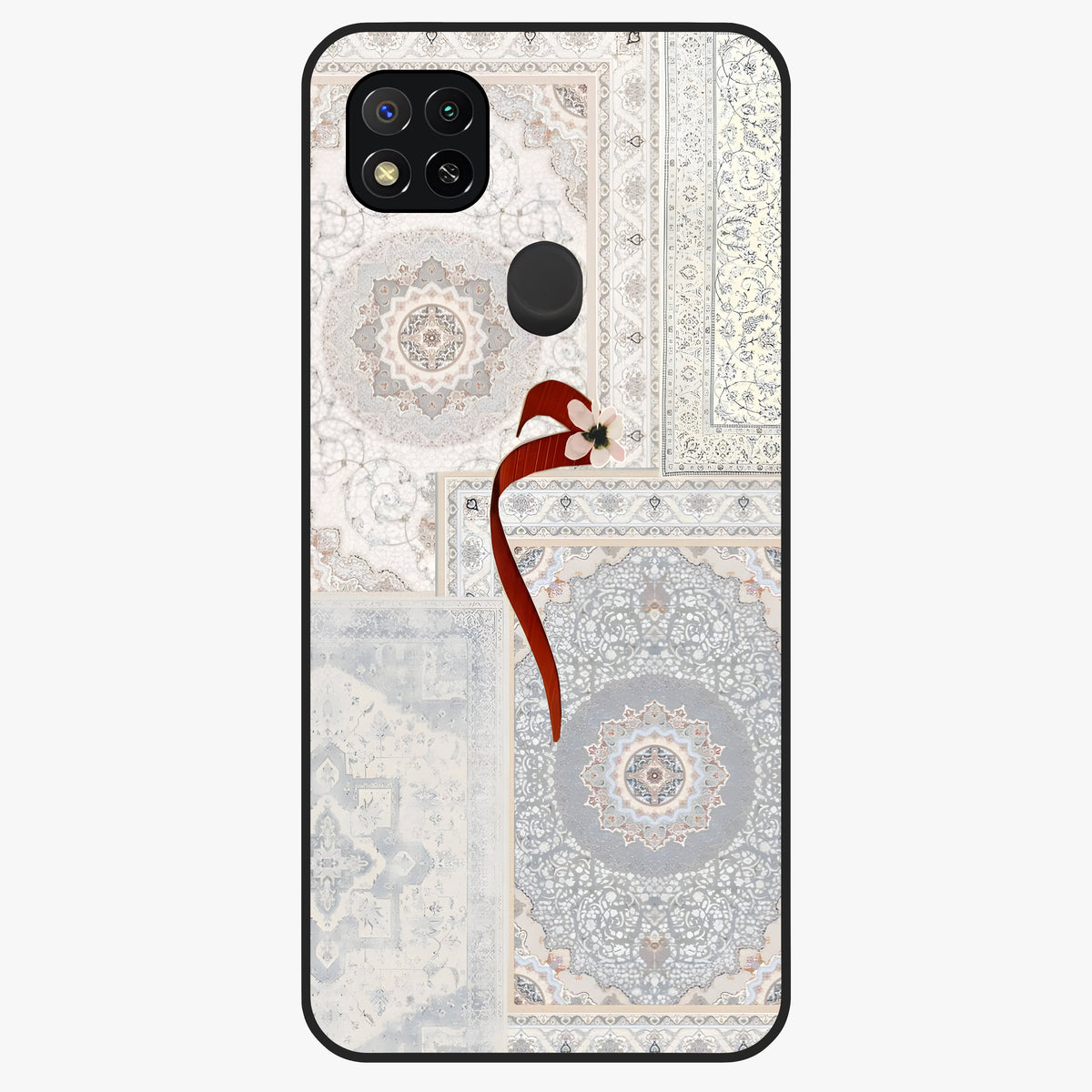 White Aesthetic Bow Glass Case showing flat back view with minimal bow artwork and glossy glass finish.