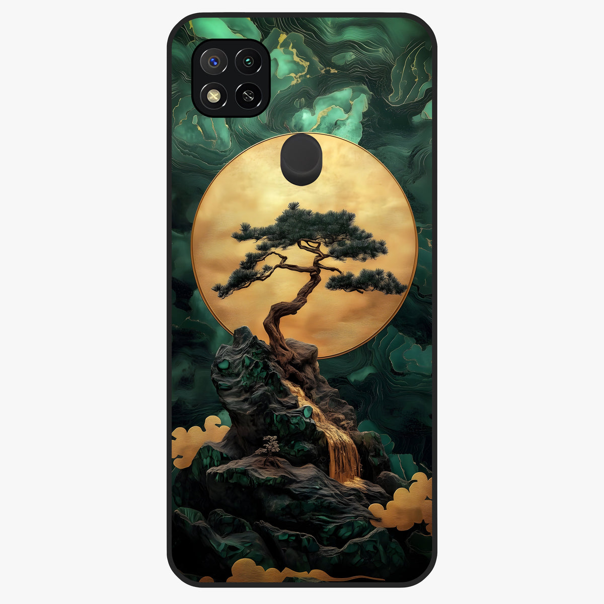 Zen Moon Rise Glass Case showing flat back view with calm moonrise artwork and glossy glass finish.