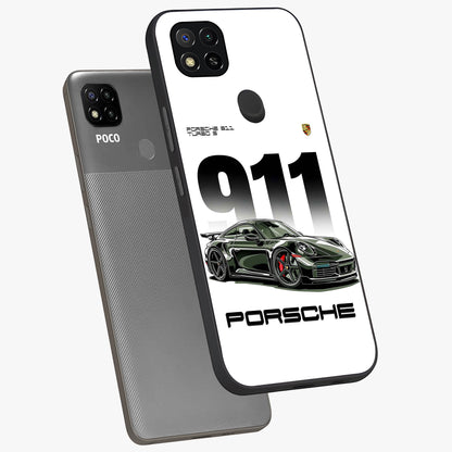911 Turbo Dominance Glass Case displayed in premium angled mockup highlighting sporty car illustration and sleek glass surface.
