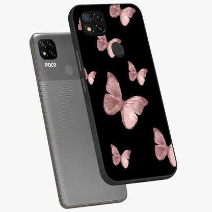 Butterfly Pattern Glass Case displayed in angled mockup highlighting delicate butterfly design and aesthetic pattern style.