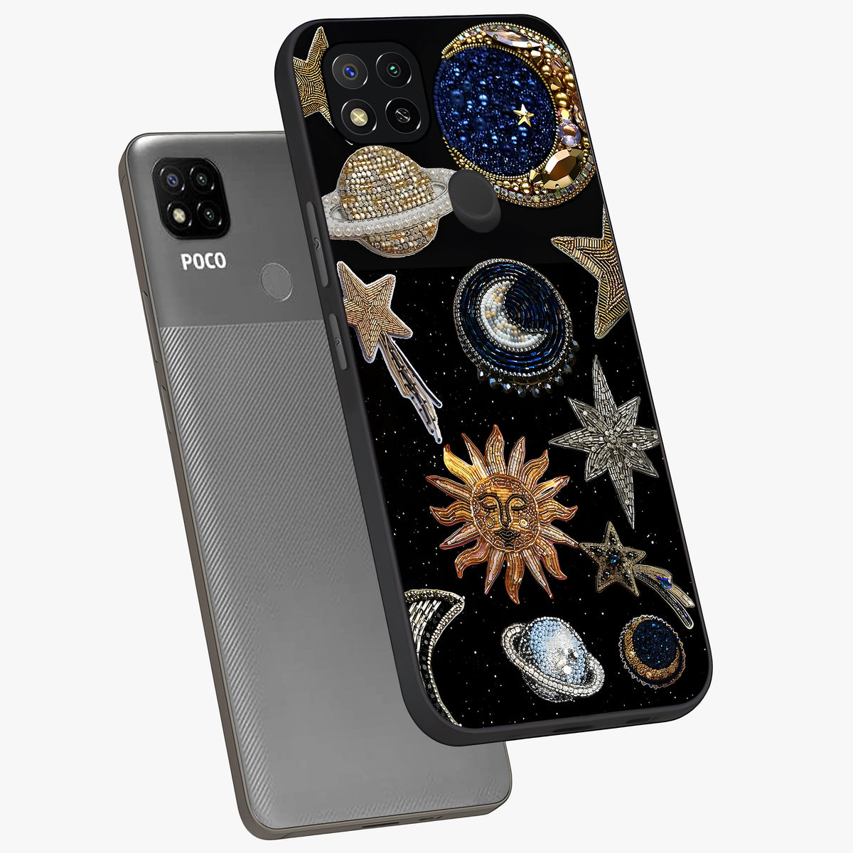 Celestial Gem Constellations Glass Case displayed in angled mockup highlighting gemstone inspired constellation design.