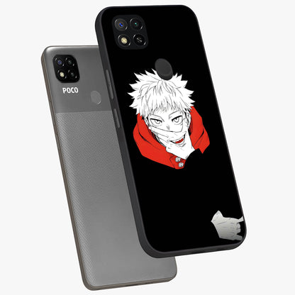 Crimson Chaos Smile Glass Case displayed in angled mockup highlighting edgy crimson smile design with graphic aesthetic.