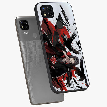 Crimson Crow Illusion Glass Case displayed in angled mockup highlighting mysterious crow graphic with dark aesthetic style.