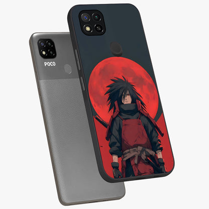 Crimson Moon Warlord Glass Case displayed in angled mockup highlighting dramatic crimson moon design with fantasy aesthetic.