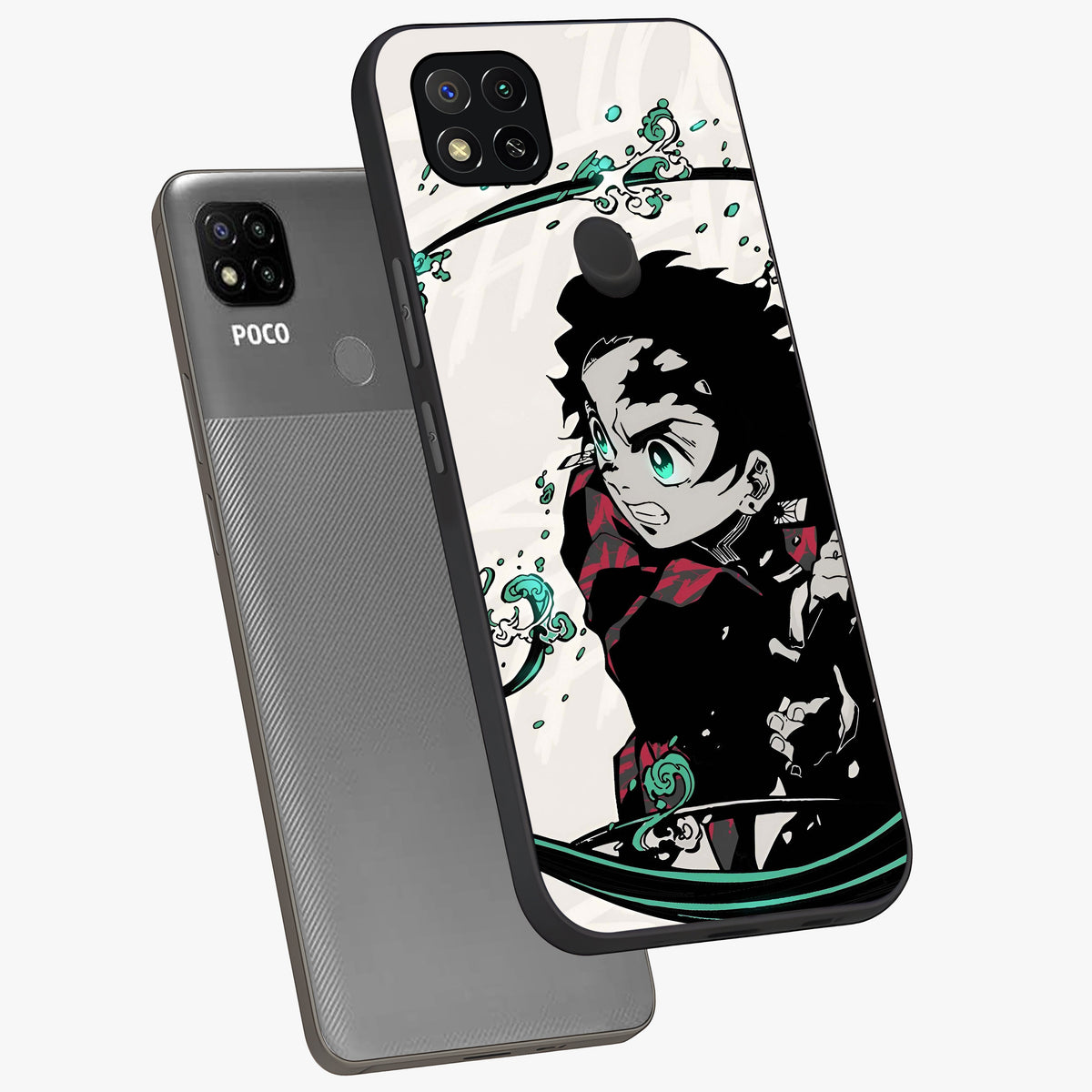 Demon Slayer Glass Case displayed in angled mockup highlighting dramatic anime character design with action aesthetic.