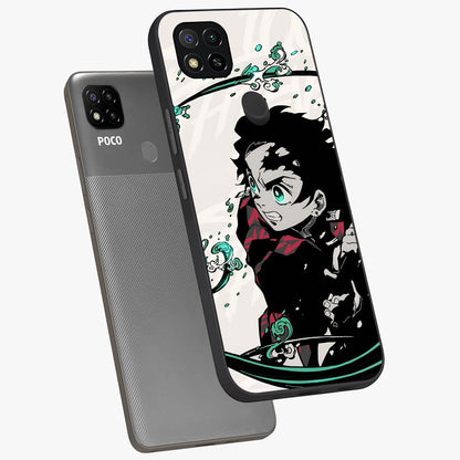 Demon Slayer Glass Case displayed in angled mockup highlighting dramatic anime character design with action aesthetic.