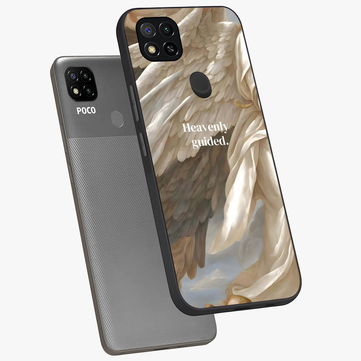 Divine Winged Grace Glass Case displayed in angled mockup highlighting graceful wing design with divine aesthetic style.
