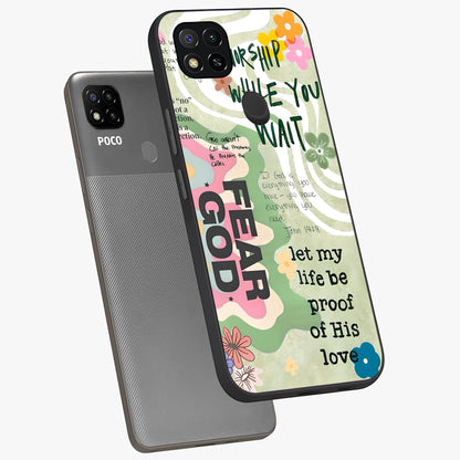 Faith Over Fear Glass Case displayed in angled mockup highlighting inspirational message design with modern aesthetic style.