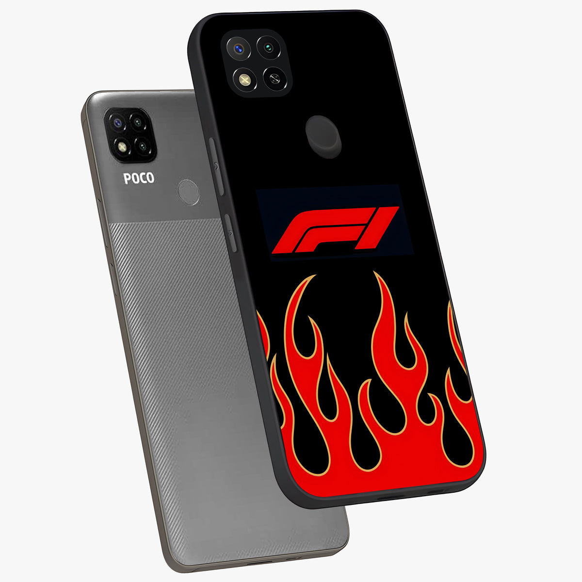 Fire F11 Glass Case displayed in angled mockup highlighting bold fire inspired graphic with energetic aesthetic style.