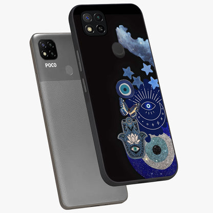 Galactic Charm Cluster Glass Case displayed in angled mockup highlighting luminous galaxy inspired design with dreamy aesthetic.
