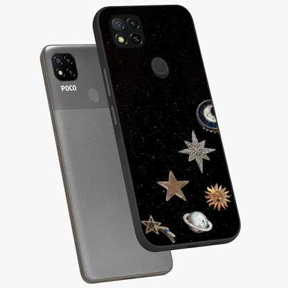 Galactic Charm Glow Glass Case displayed in angled mockup highlighting luminous galaxy inspired design with dreamy aesthetic.