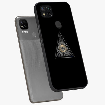Illuminati Evil Glass Case displayed in angled mockup highlighting dark occult inspired design with bold aesthetic style.