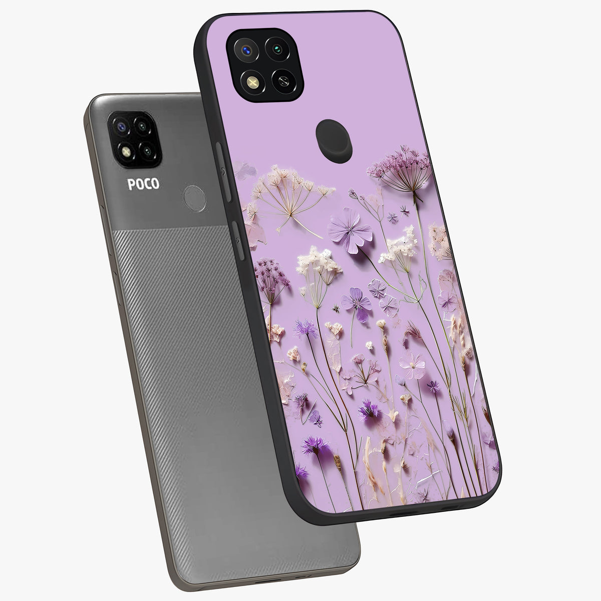 Lavender Blossom Dream Glass Case displayed in angled mockup highlighting dreamy lavender flower design with calming aesthetic style.