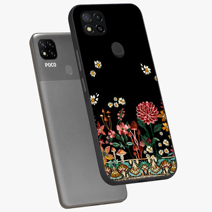 Midnight Bloom Pattern Glass Case displayed in angled mockup highlighting elegant flower design with midnight aesthetic style.