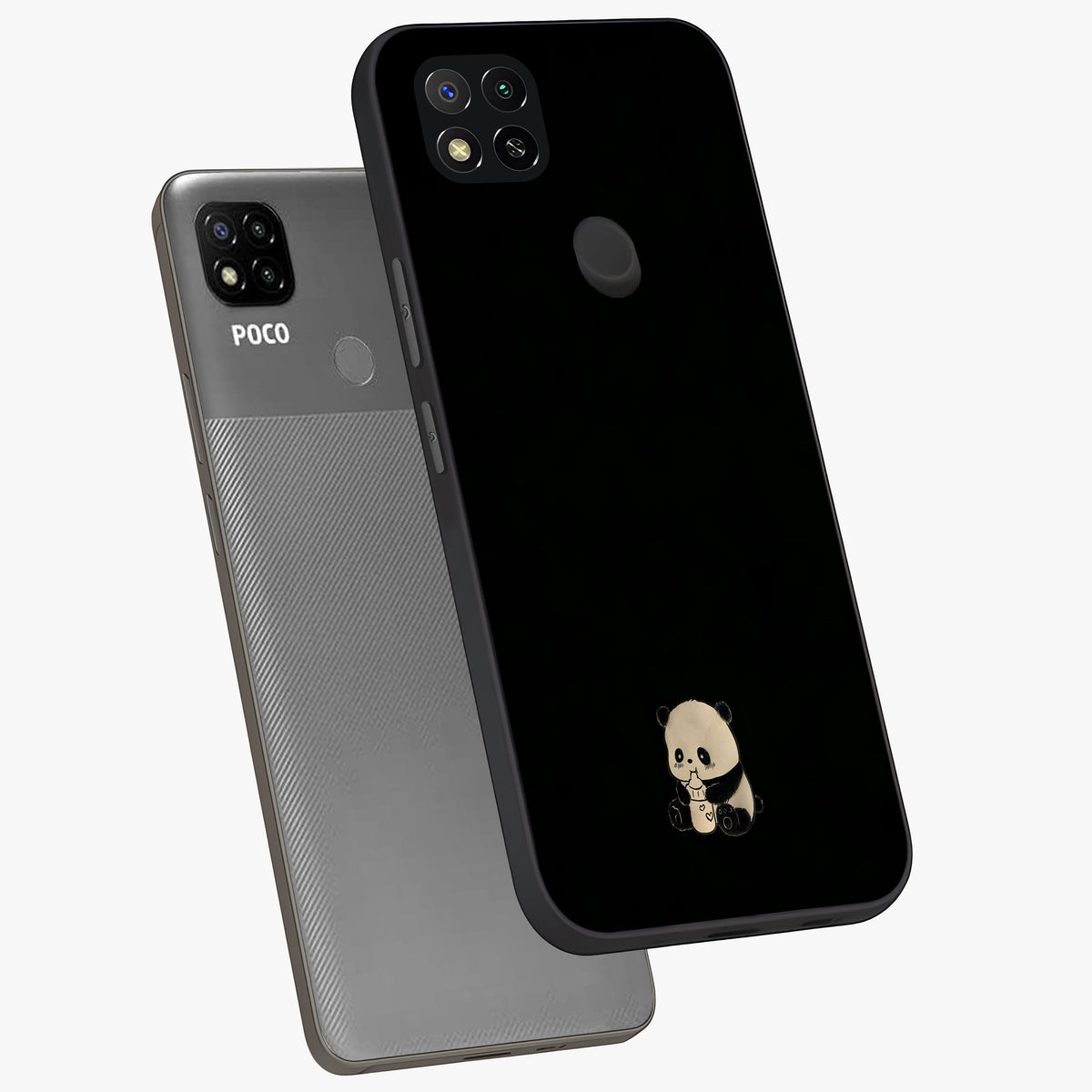 Midnight Panda Love Glass Case displayed in angled mockup highlighting adorable panda illustration with midnight aesthetic.